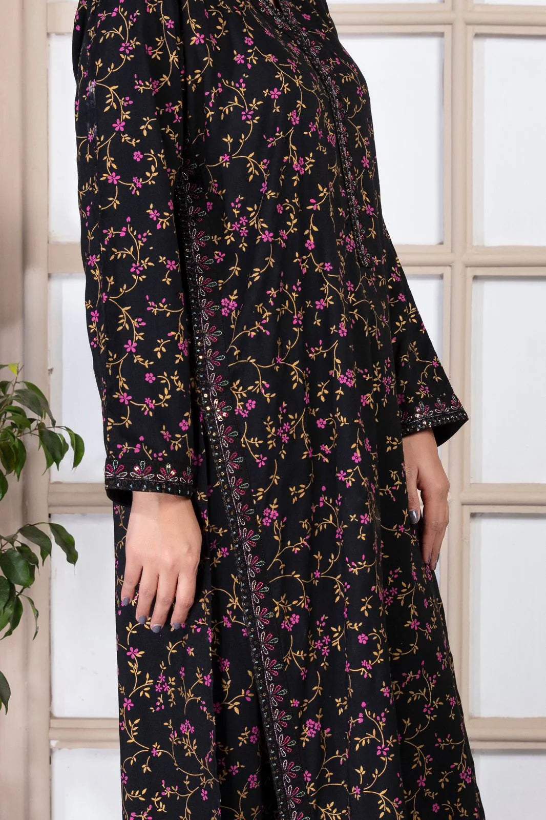 Black Rose Printed Stitched 2pc with Embroided borders all over( Delivery Before Eid )