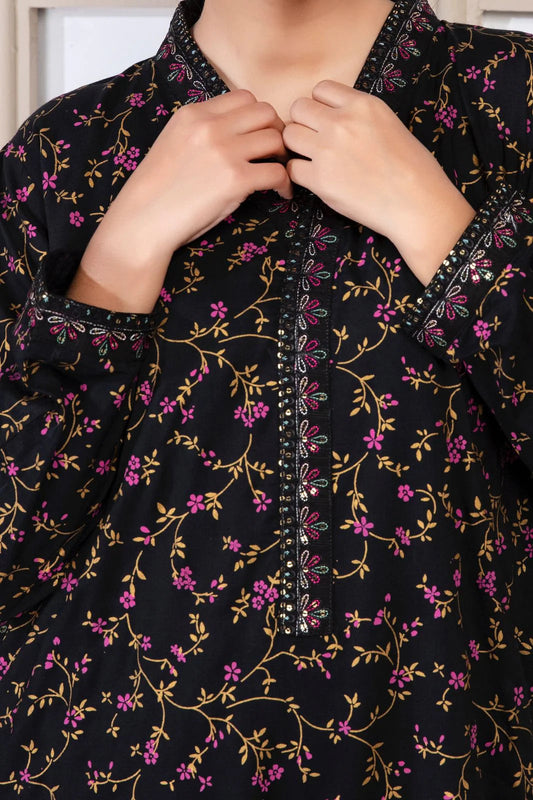 Black Rose Printed Stitched 2pc with Embroided borders all over( Delivery Before Eid )